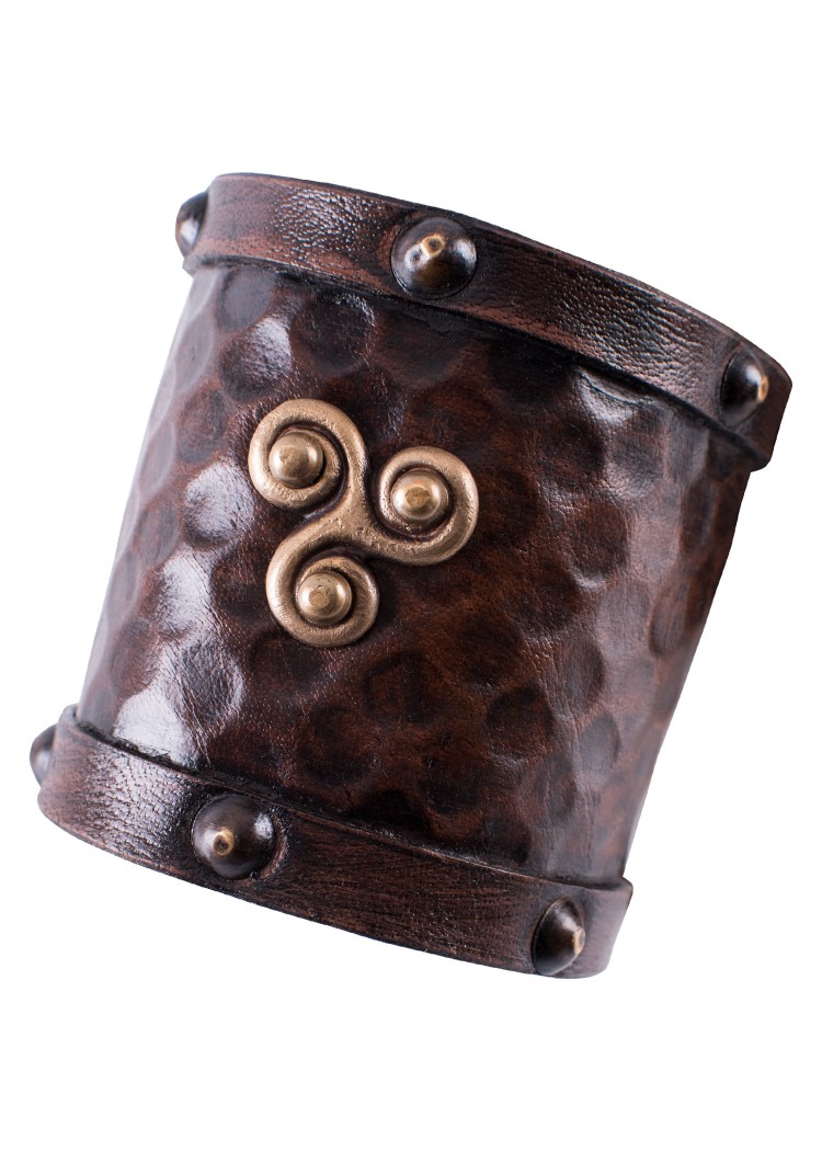 Image de Battle Merchant - Protège-bras en cuir petit avec motif triskèle celtique