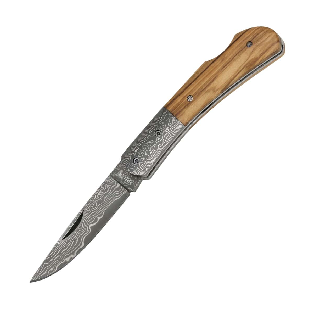 Image de Haller - Couteau de poche en damas avec manche en bois d'olivier, modèle élancé