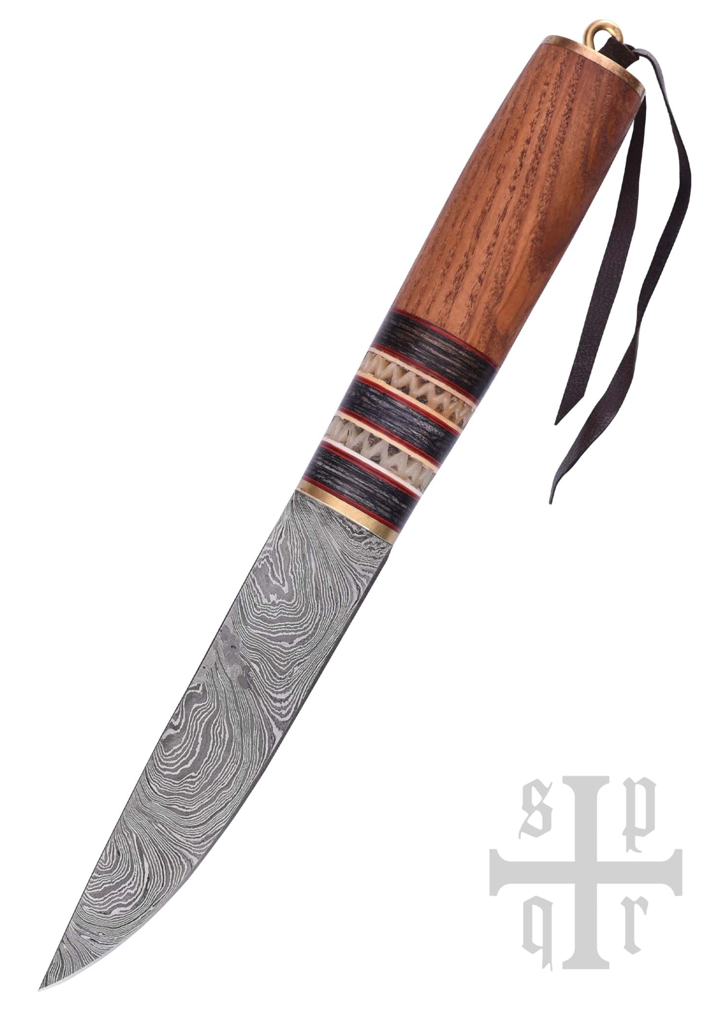 Image de SPQR - Couteau viking en damas avec manche en bois et incrustations en os
