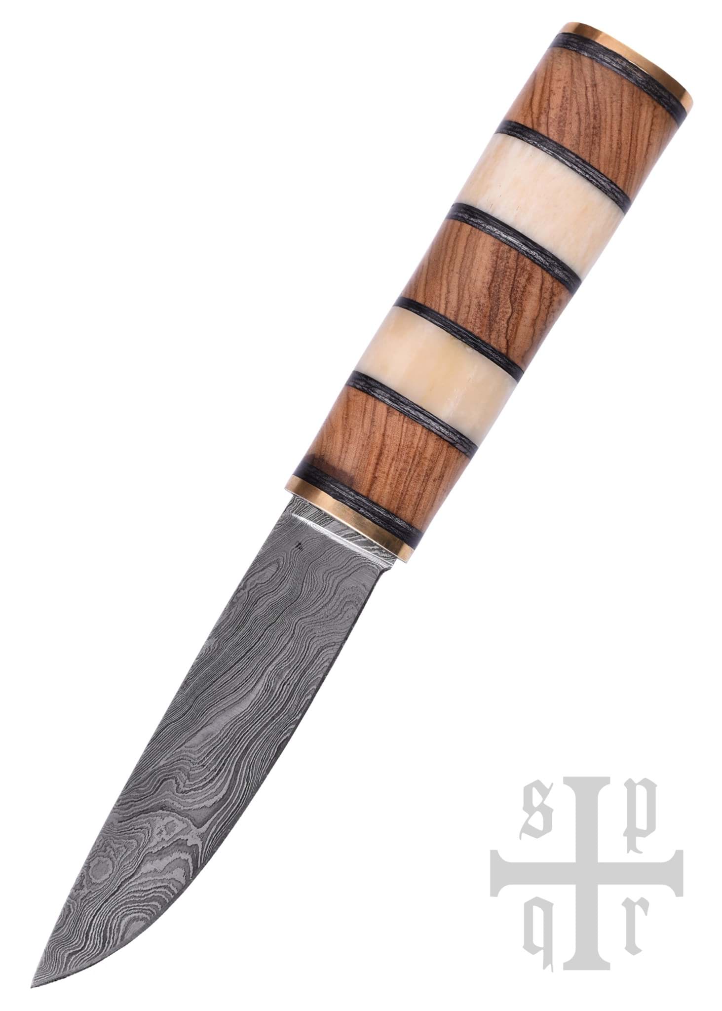 Image de SPQR - Couteau viking en damas avec manche en bois et os