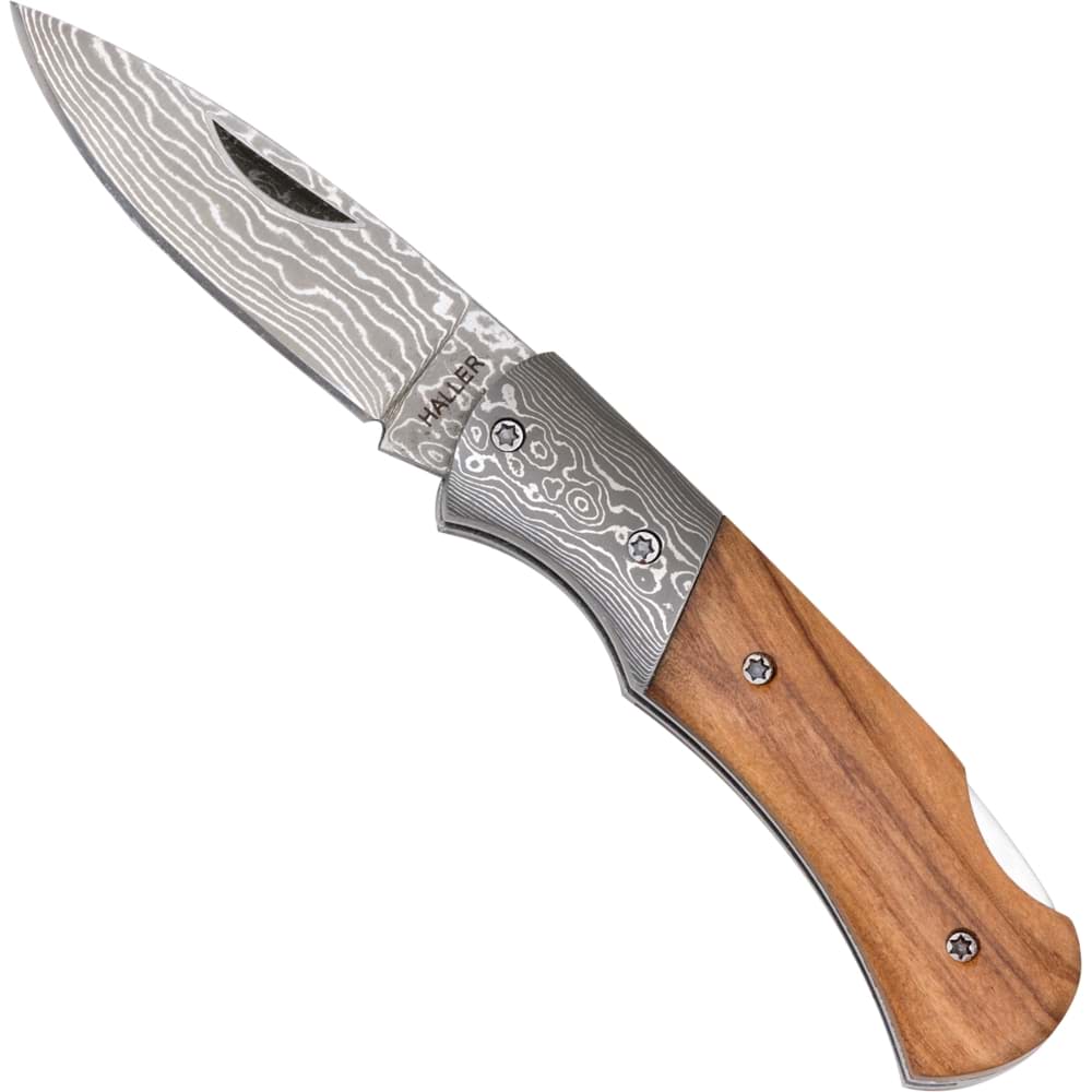Image de Haller - Couteau de poche en damas avec manche en bois d'olivier 42974