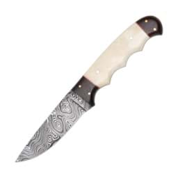 Image de Haller - Couteau de chasse en damas avec manche en corne blanche