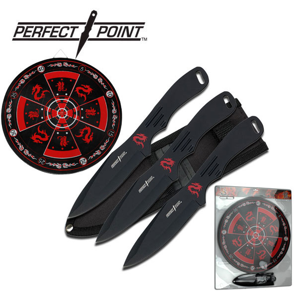 Picture of Perfect Point - Throwing Knives 3-Piece Set Black with Target Board