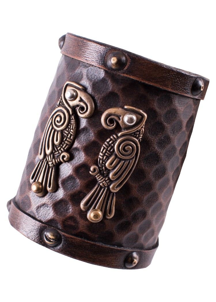 Picture of Battle Merchant - Leather Bracers with Odin's Ravens Hugin and Munin