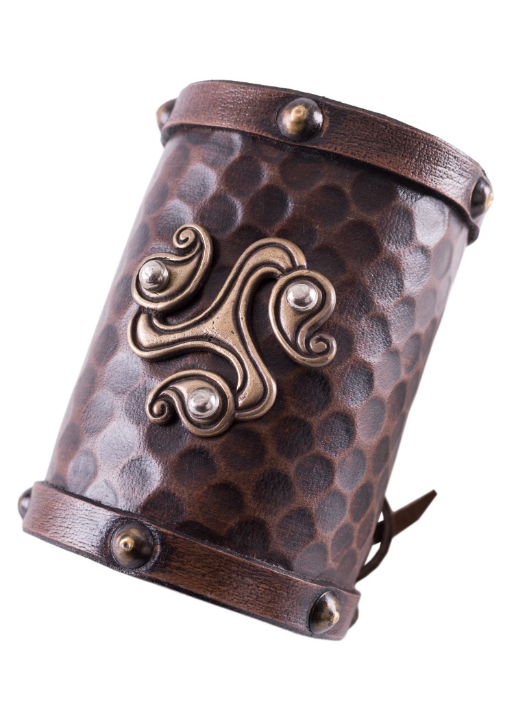Image de Battle Merchant - Protège-bras en cuir avec motif triskèle celtique