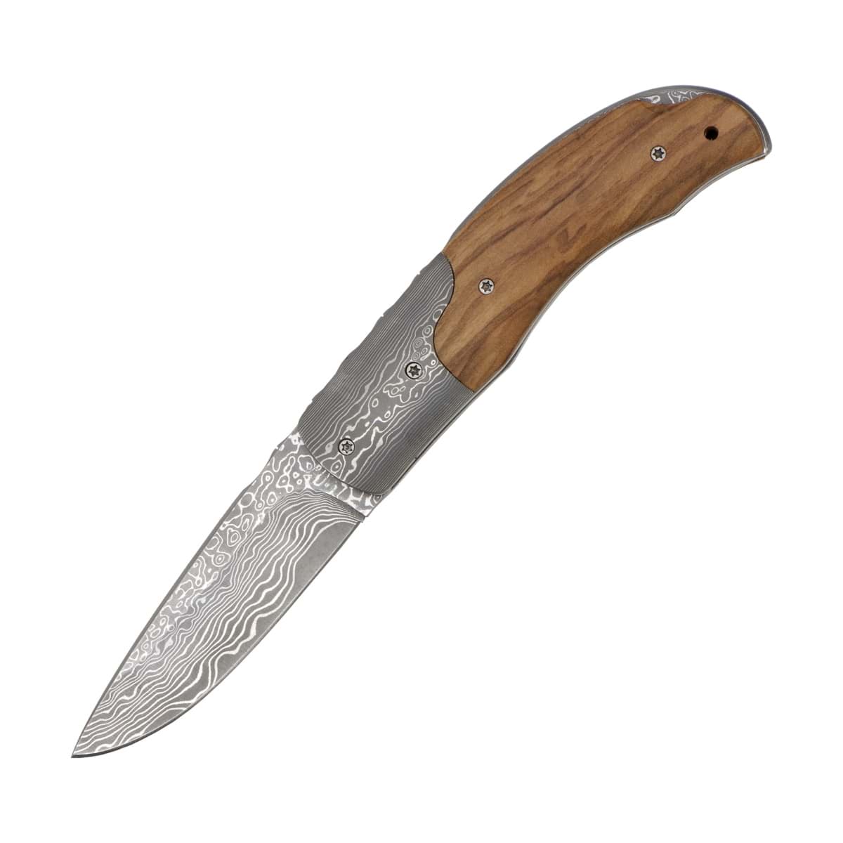 Immagine di Haller - Coltello a tasca in acciaio damasco con manico in legno d'ulivo
