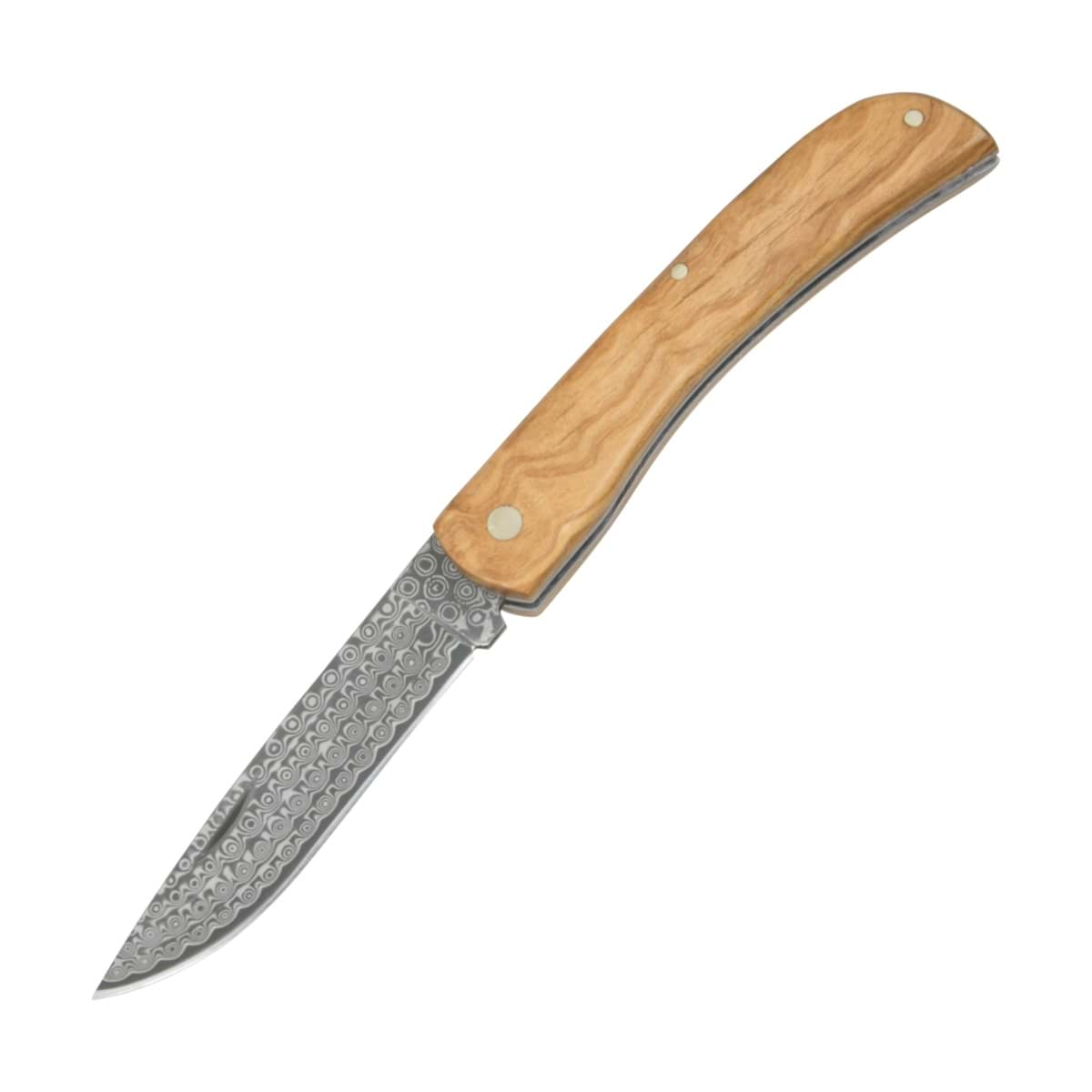 Picture of Haller - Damascus Pocket Knife Olive Wood Rose Pattern