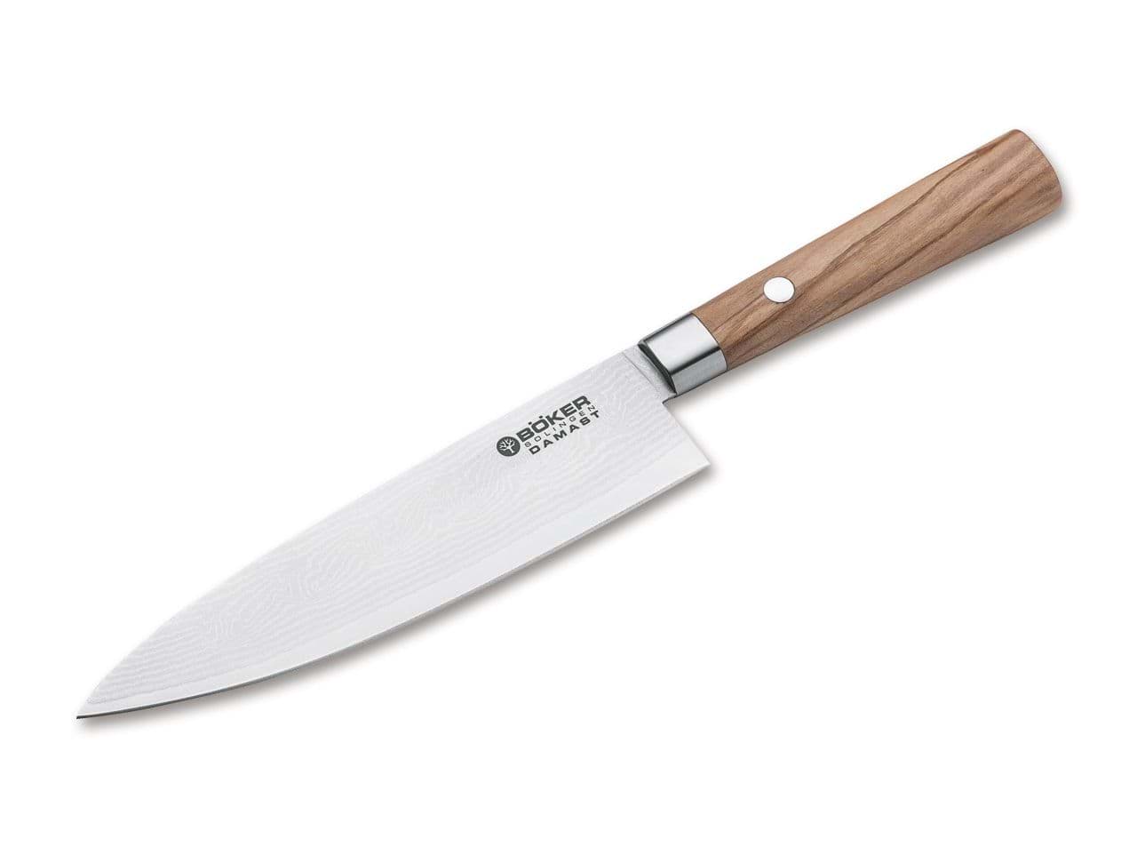 Immagine di Böker - Piccolo coltello da cucina in acciaio damasco e olivo