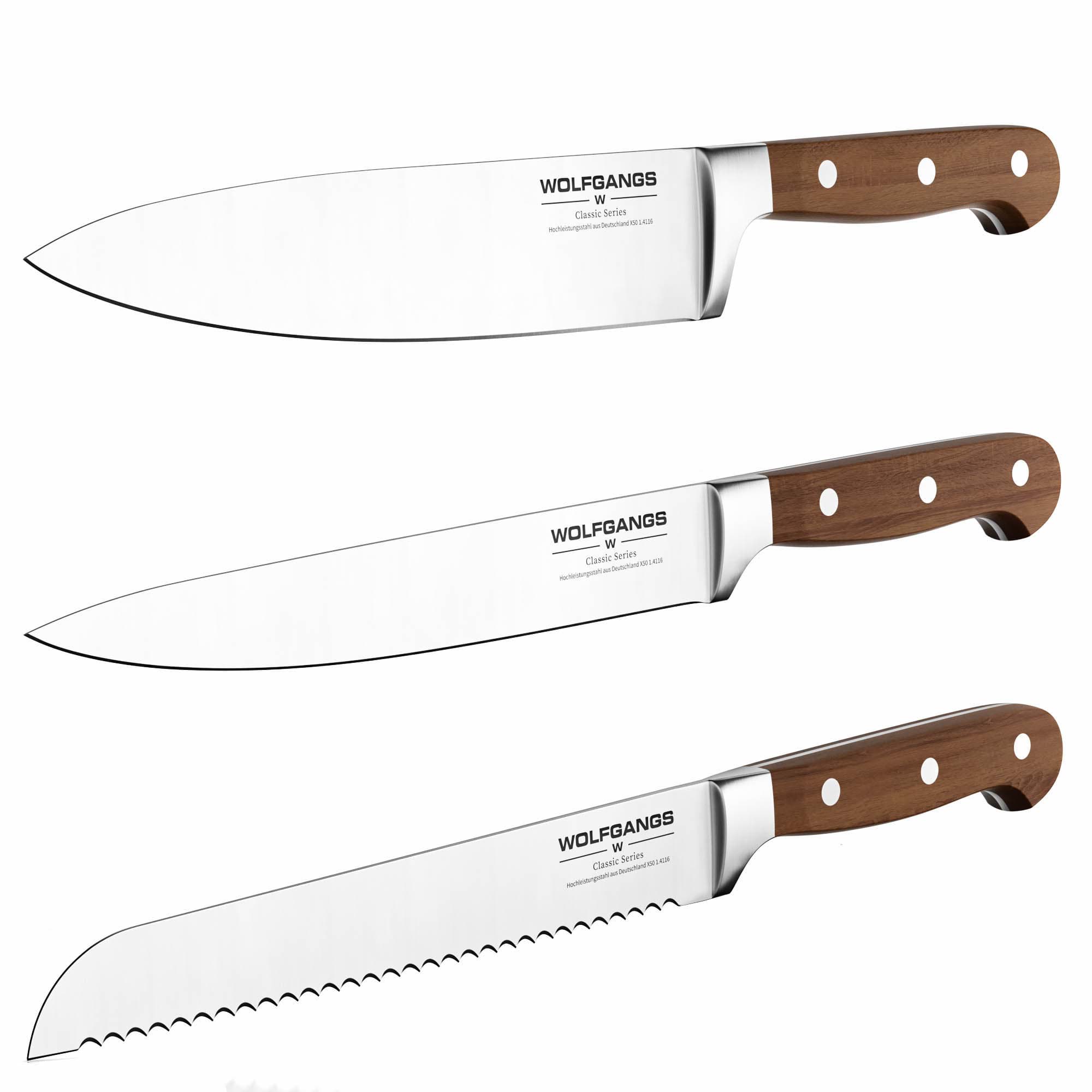 Image de Odenwolf - Set de 3 couteaux de cuisine classiques en noyer