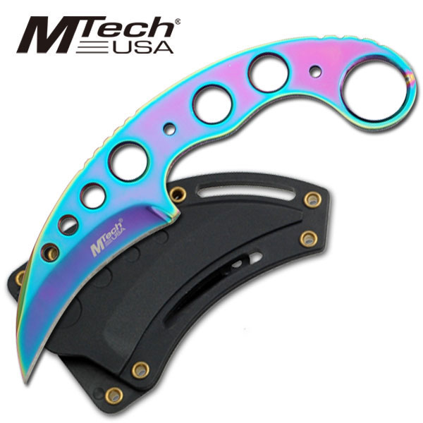 Image de MTech USA - Couteau de cou Karambit arc-en-ciel 664TI