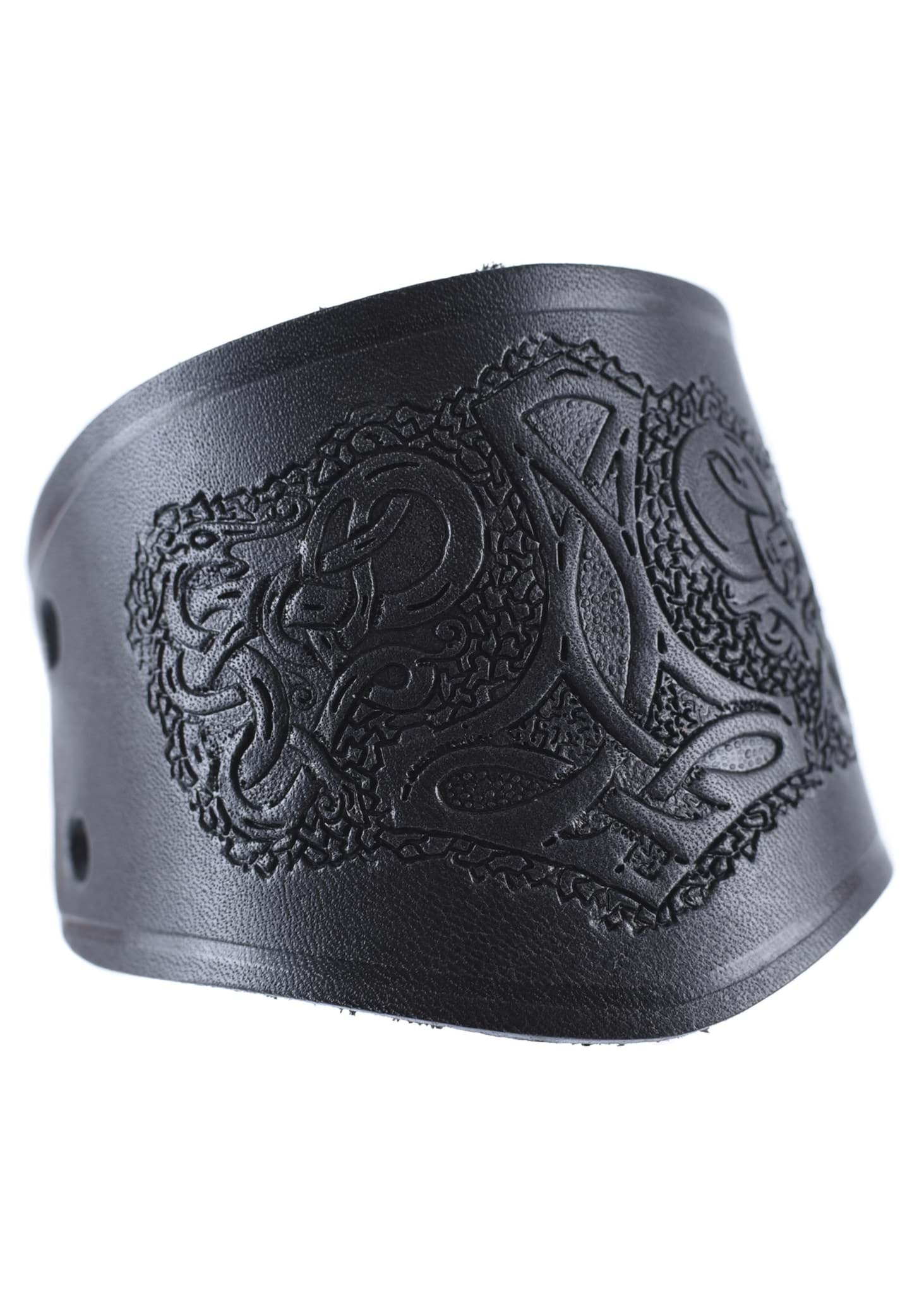 Bild von Battle Merchant - Leder-Armschützer mit Thorshammer Schwarz