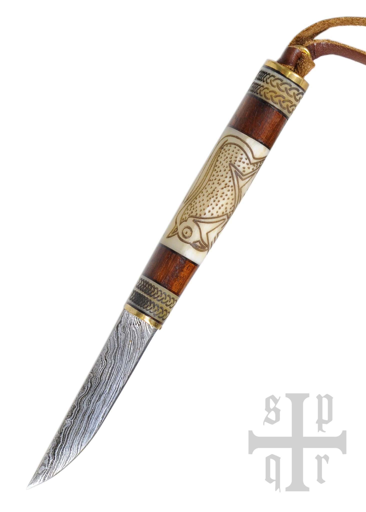 Immagine di Battle Merchant - Coltello vichingo in acciaio damasco con motivo Torslunda