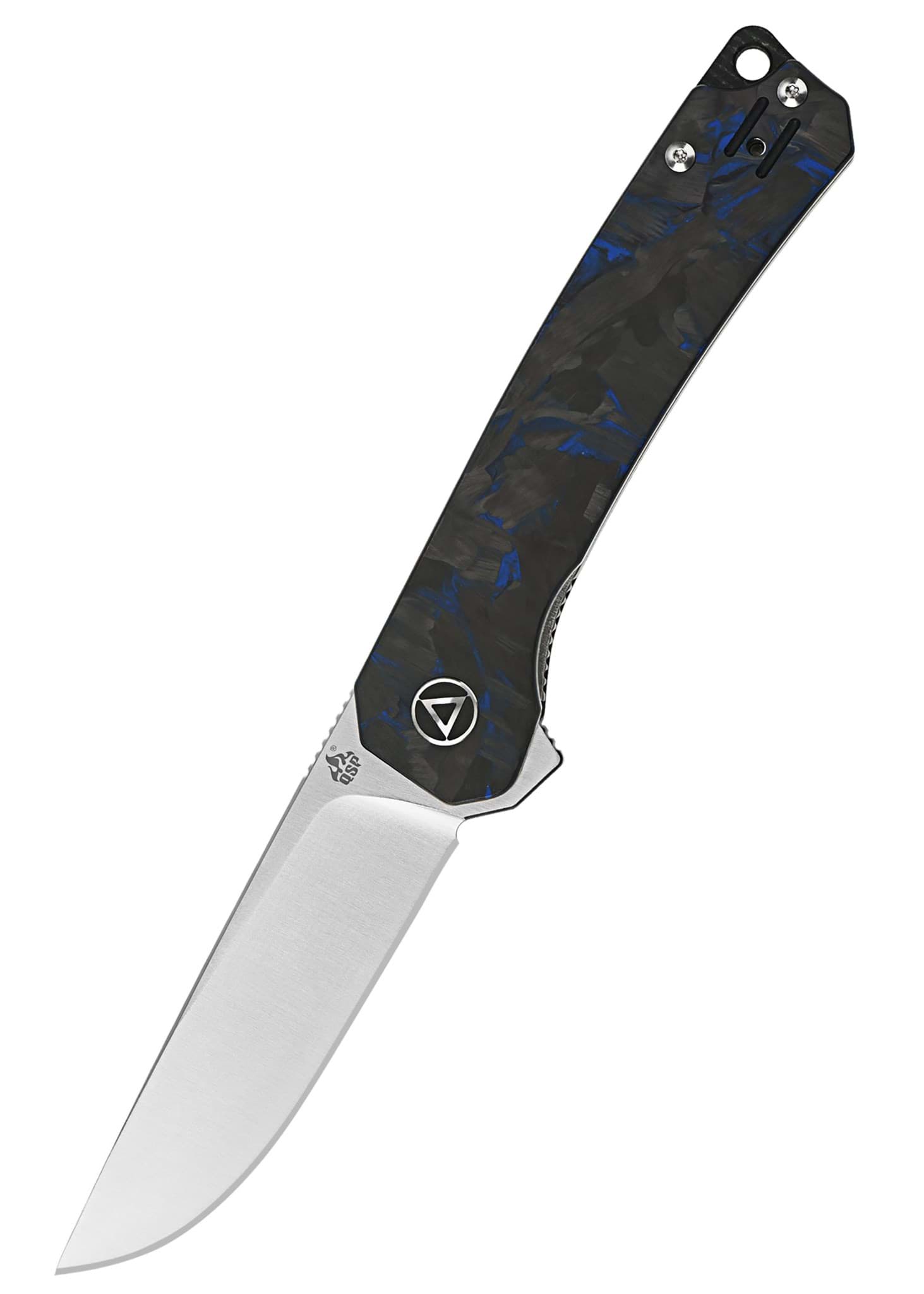 Image de QSP Knives - Osprey 14C28N Satin avec Overlay en CF Shredded et G10 Bleu