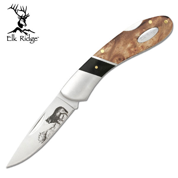 Image de Elk Ridge - Couteau de poche avec gravure de loup