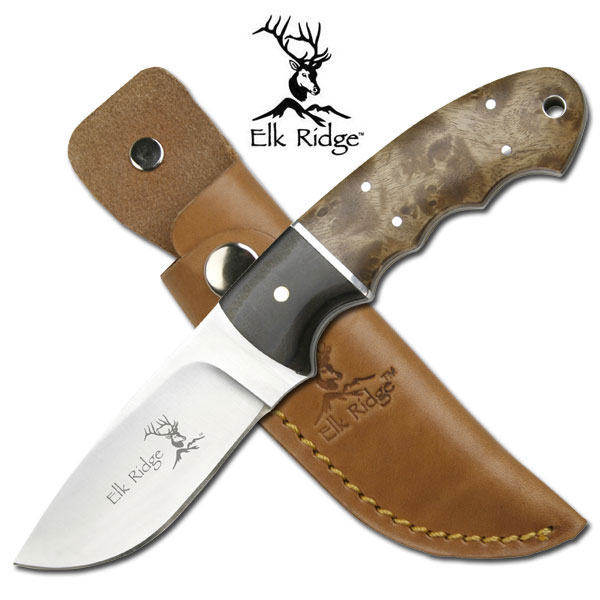 Image de Elk Ridge - Couteau de chasse 128 avec manche en racine de bois