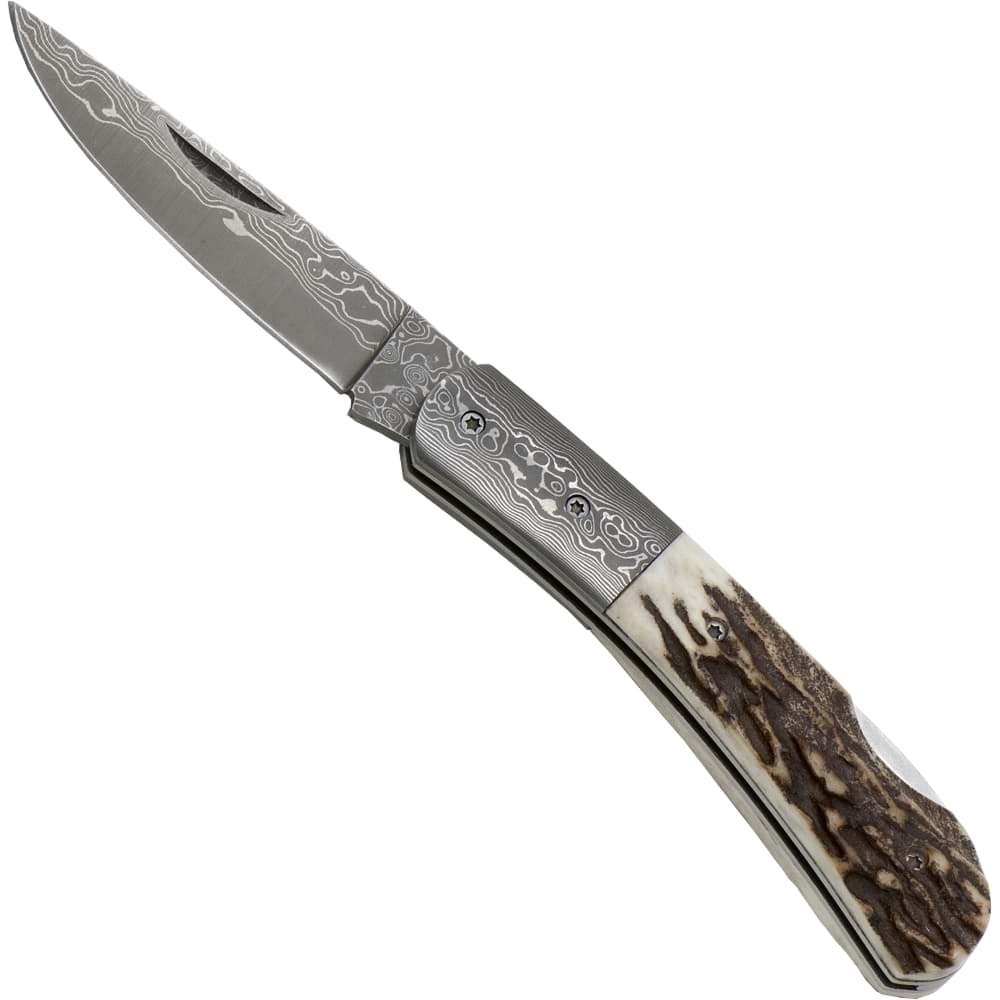 Image de Haller - Couteau de poche en damas avec manche en corne de cerf 42971