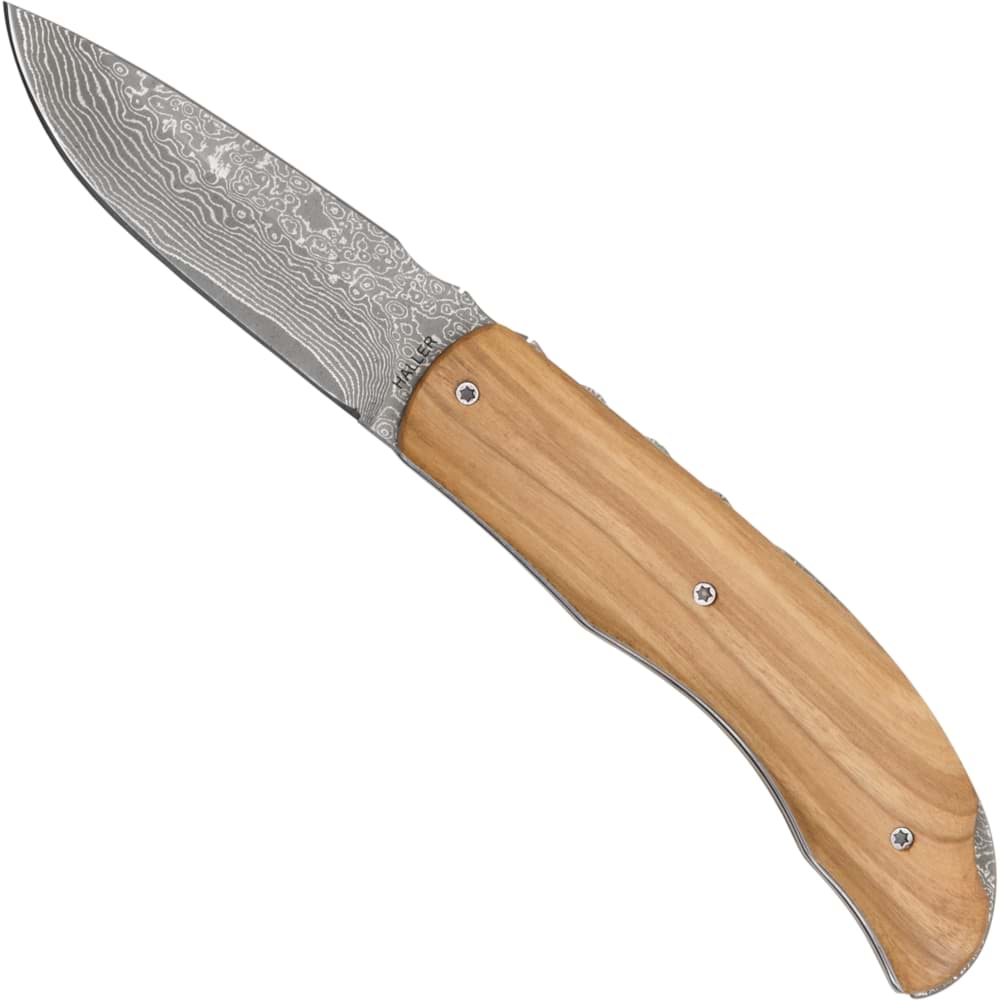 Image de Haller - Couteau de poche en damas avec manche en bois d'olivier 42977
