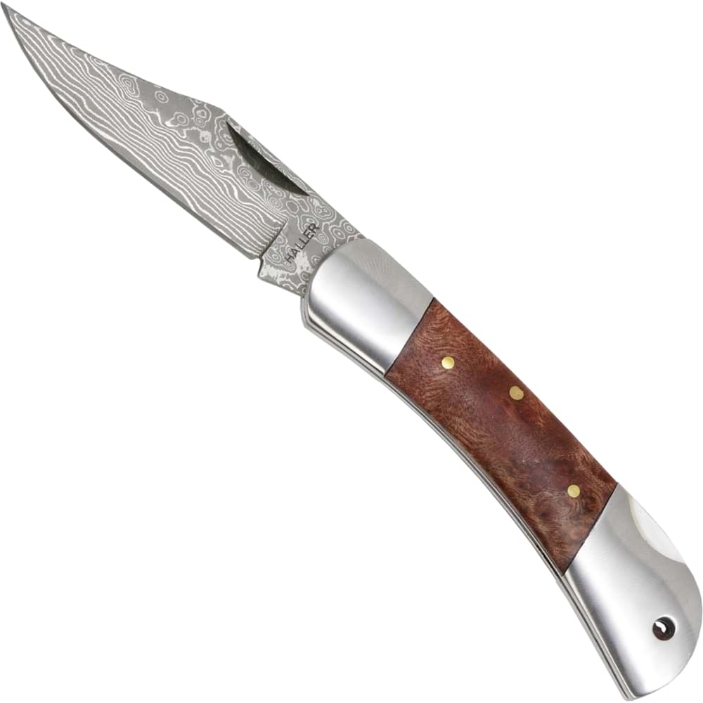 Image de Haller - Couteau de poche en damas avec manche en racine de bois 80621