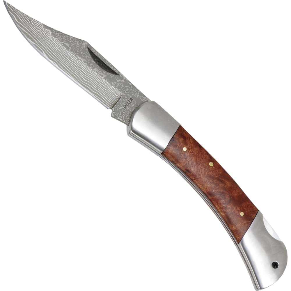 Image de Haller - Couteau de poche en damas avec manche en racine de bois 80622