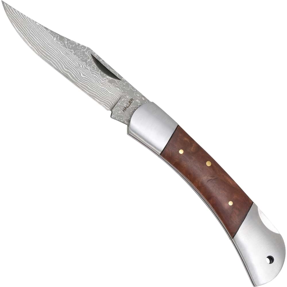 Image de Haller - Couteau de poche en damas avec manche en racine de bois 80624