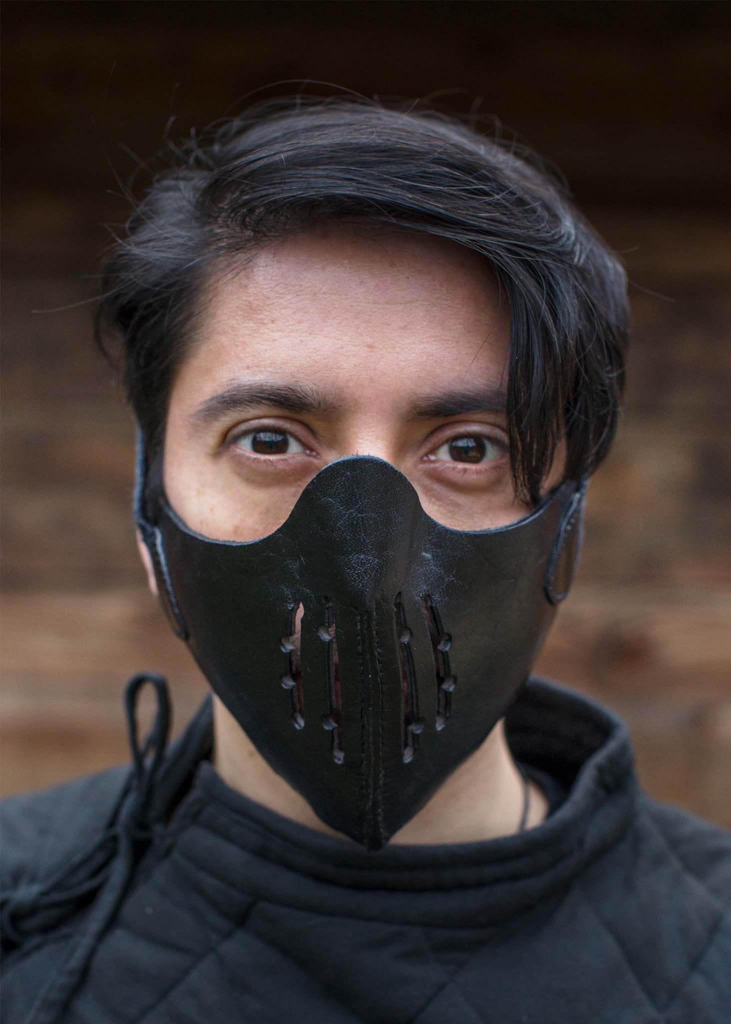 Image de Armurerie Épique - Demi-masque Mempo en cuir noir