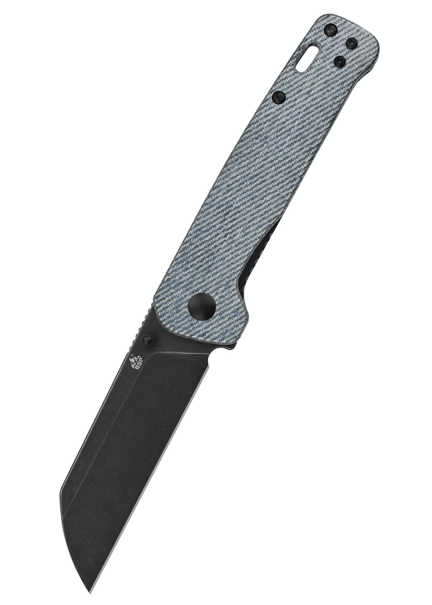 Image de QSP Knives - Penguin D2 Black Stonewashed avec manche en Micarta Denim