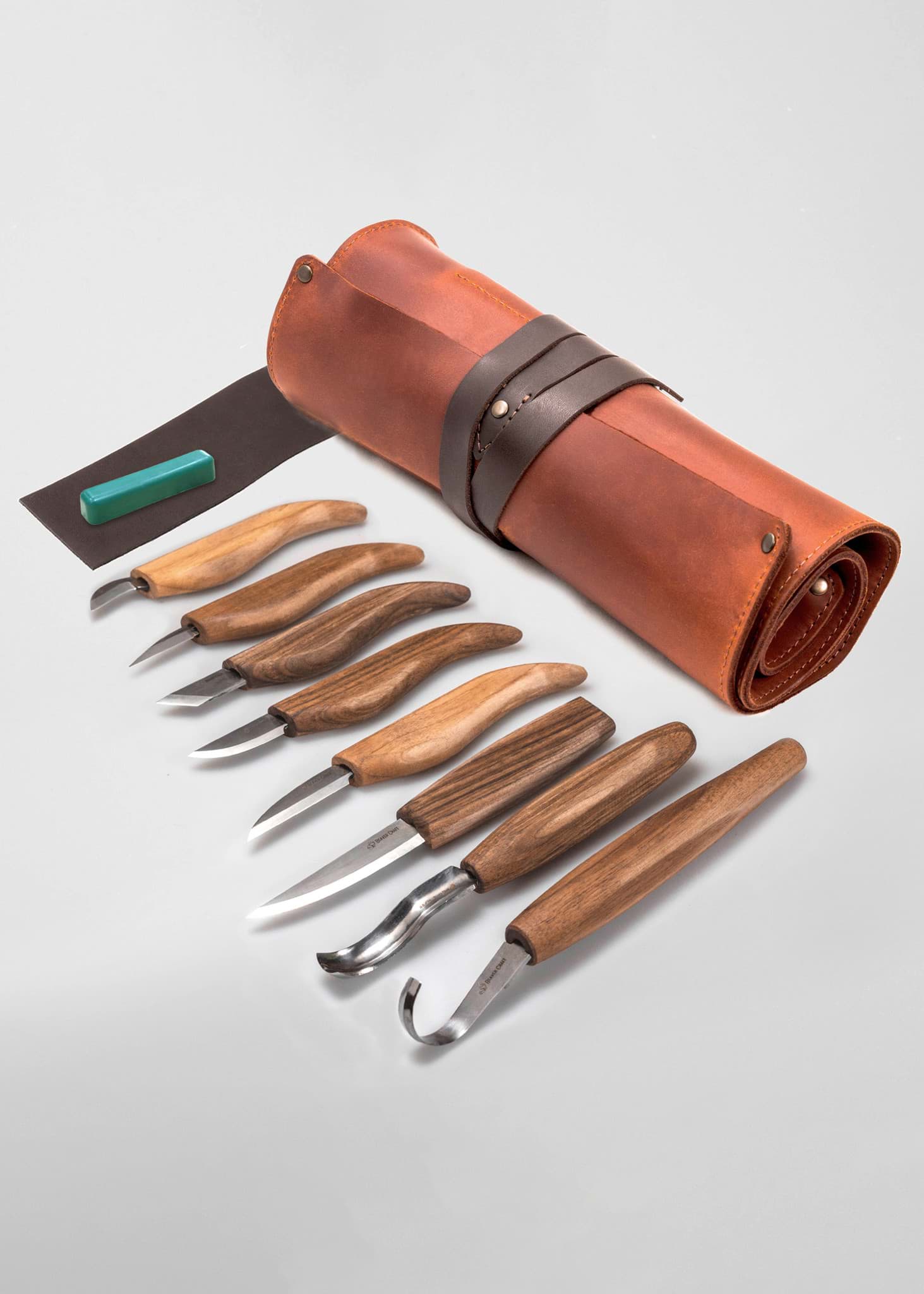 Picture of BeaverCraft - Deluxe Wood Carving Set 8-Piece with Leather Roll