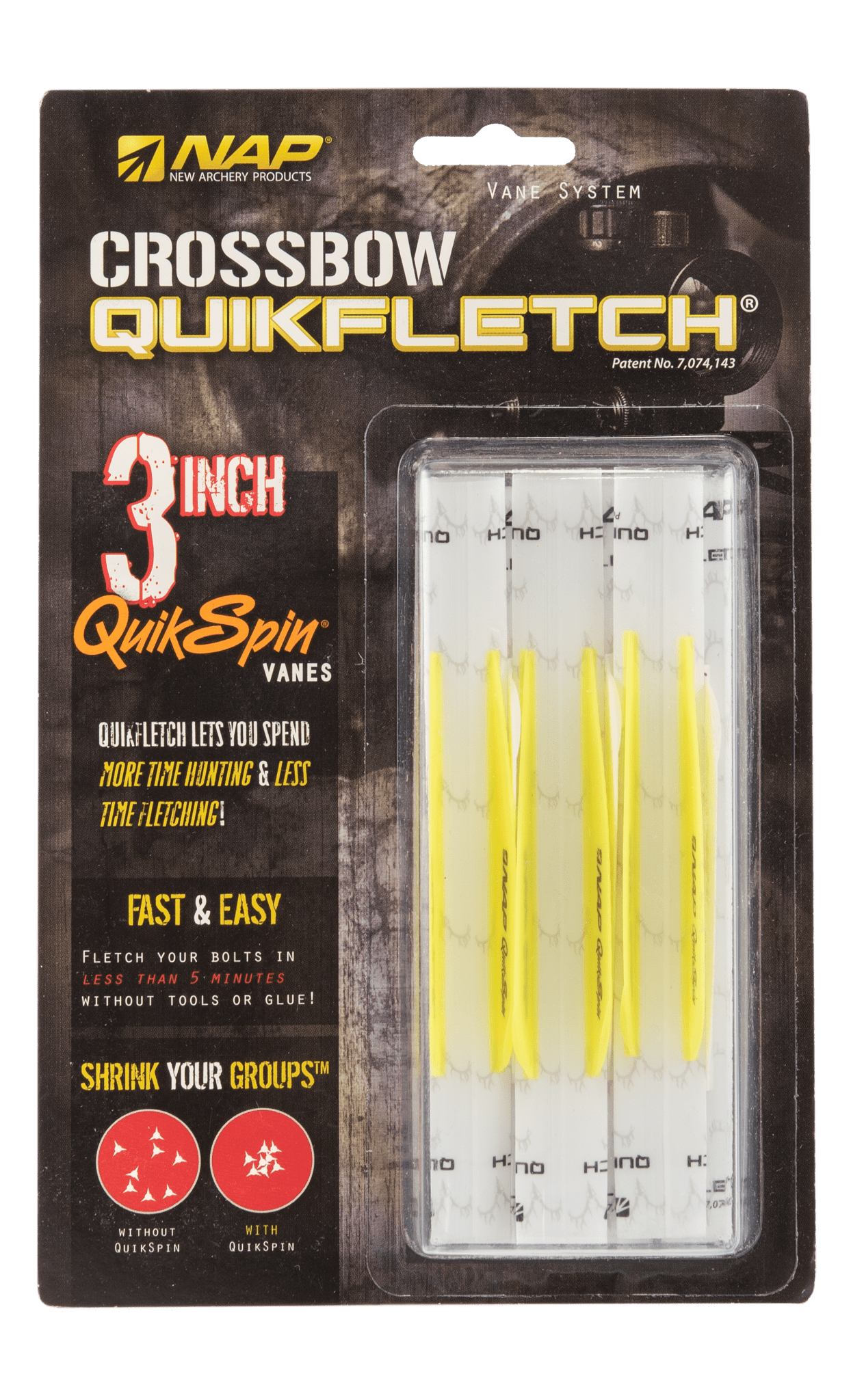 Picture of NAP - Quickfletch Quickspin 3" White-Yellow-Yellow 6er-Pack