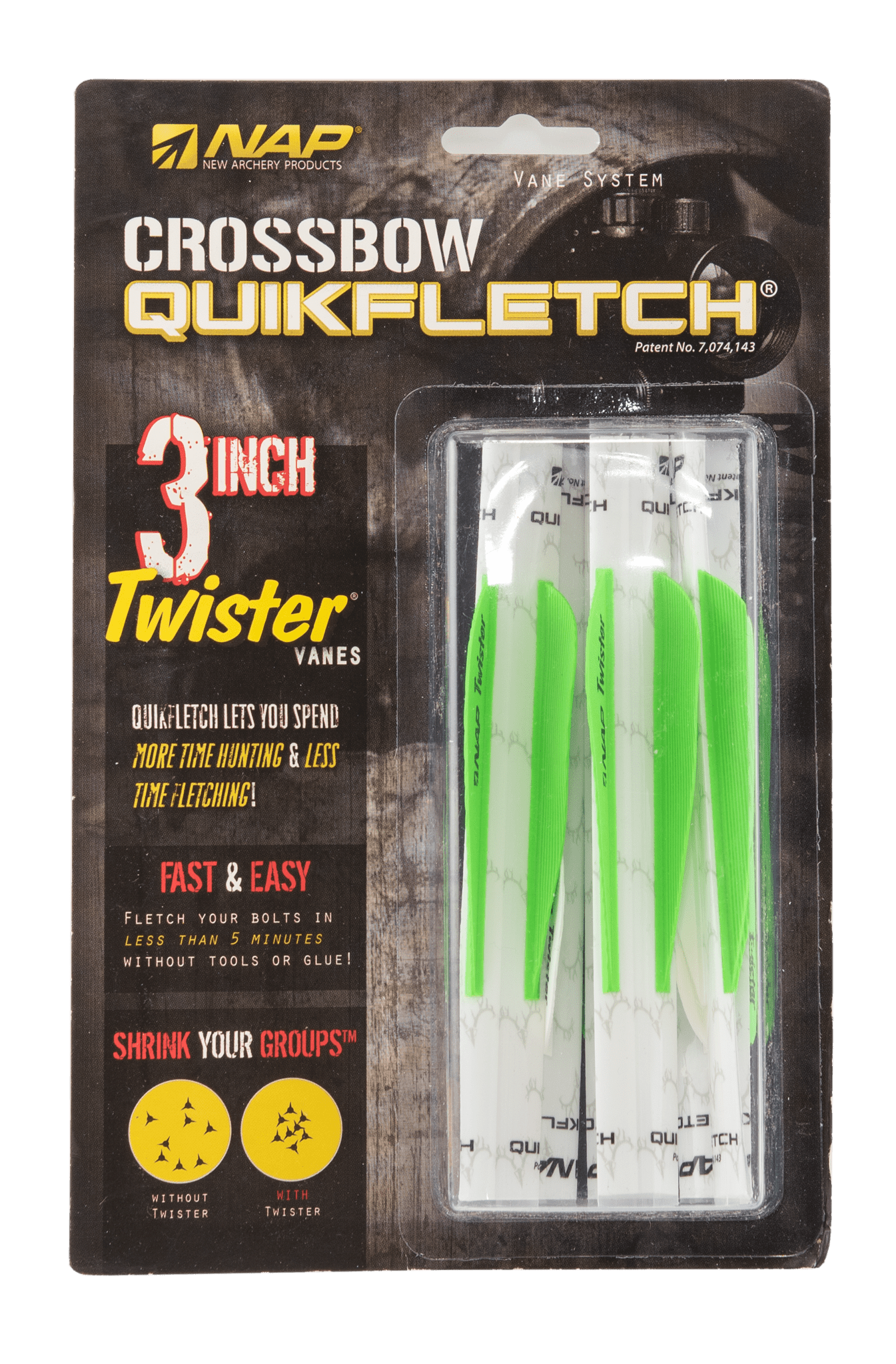 Bild von NAP - Quickfletch Armbrust Twister 3" Weiss-Grün-Grün 6er-Pack