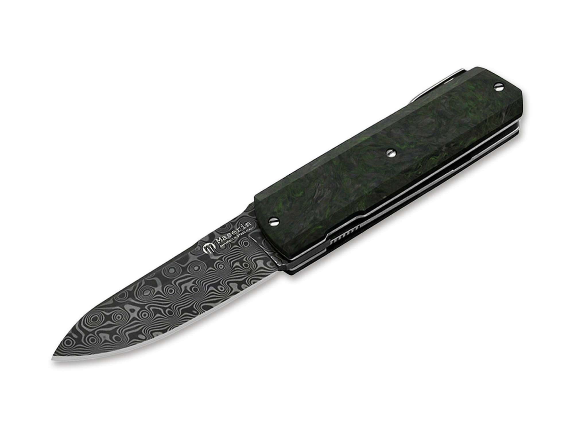 Bild von Maserin - Silver Sport Knife Damascus CF Green