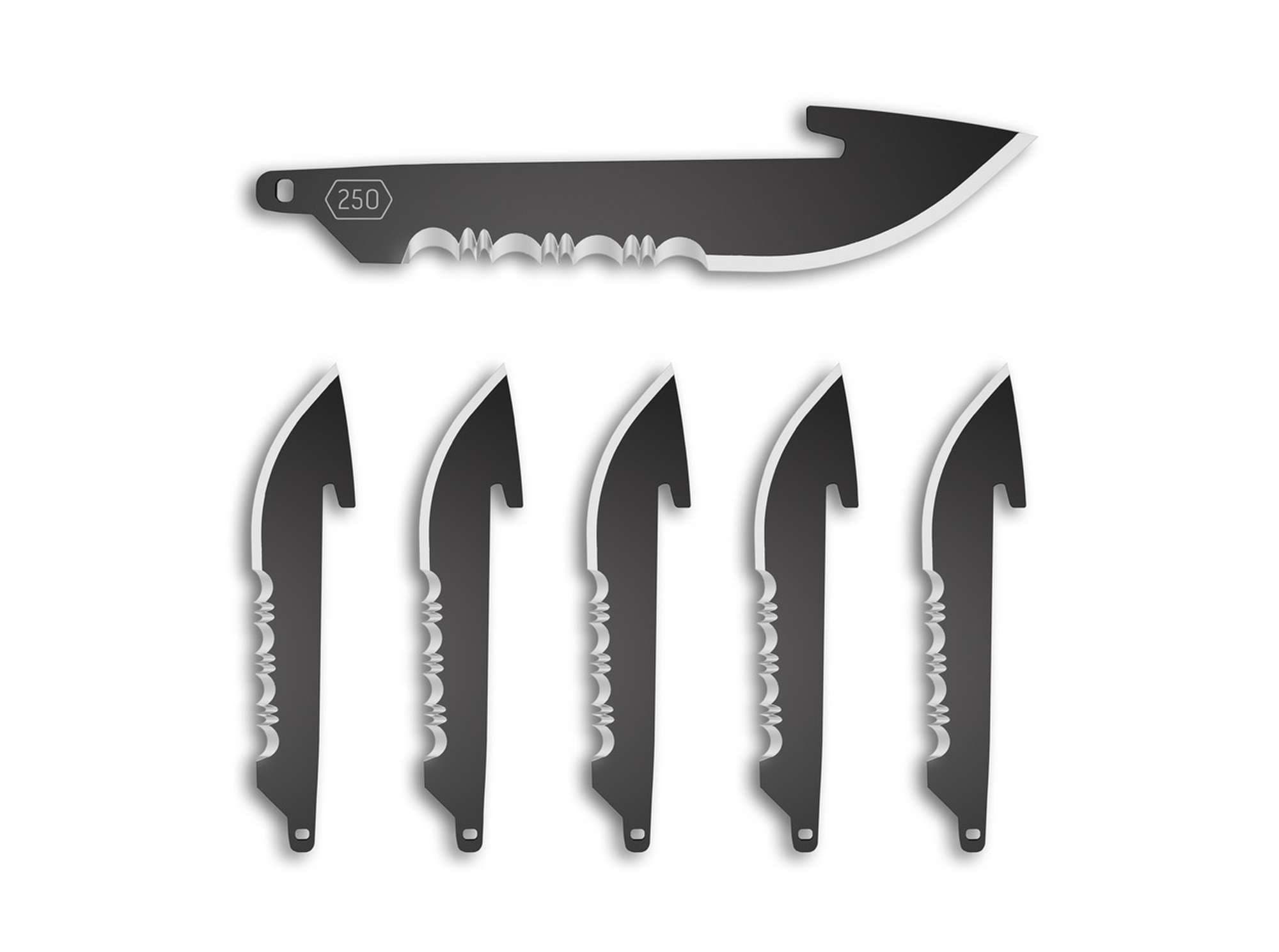 Bild von Outdoor Edge - 2.5" Serrated Drop Point Replacement Blades 6-Pack Black Oxide