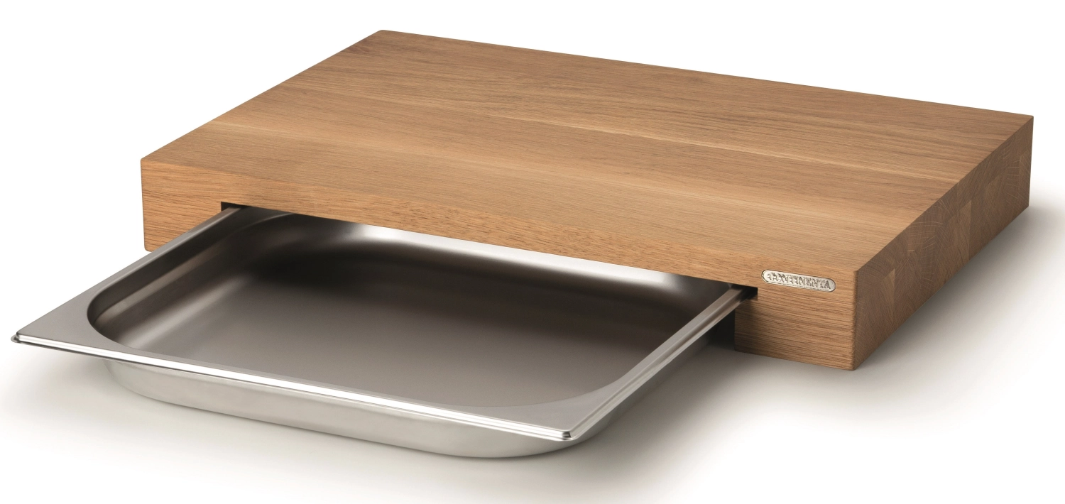 Bild von Continenta - Eiche Schneidebrett m. Edelstahl Schublade 48 x 32.5 x 6 cm