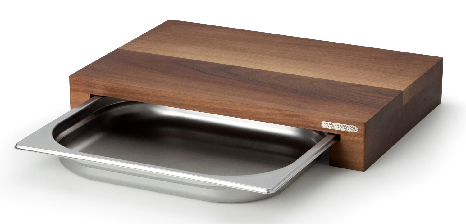 Bild von Continenta - Walnuss Schneidebrett m. Edelstahl Schublade 39 x 27 x 6 cm