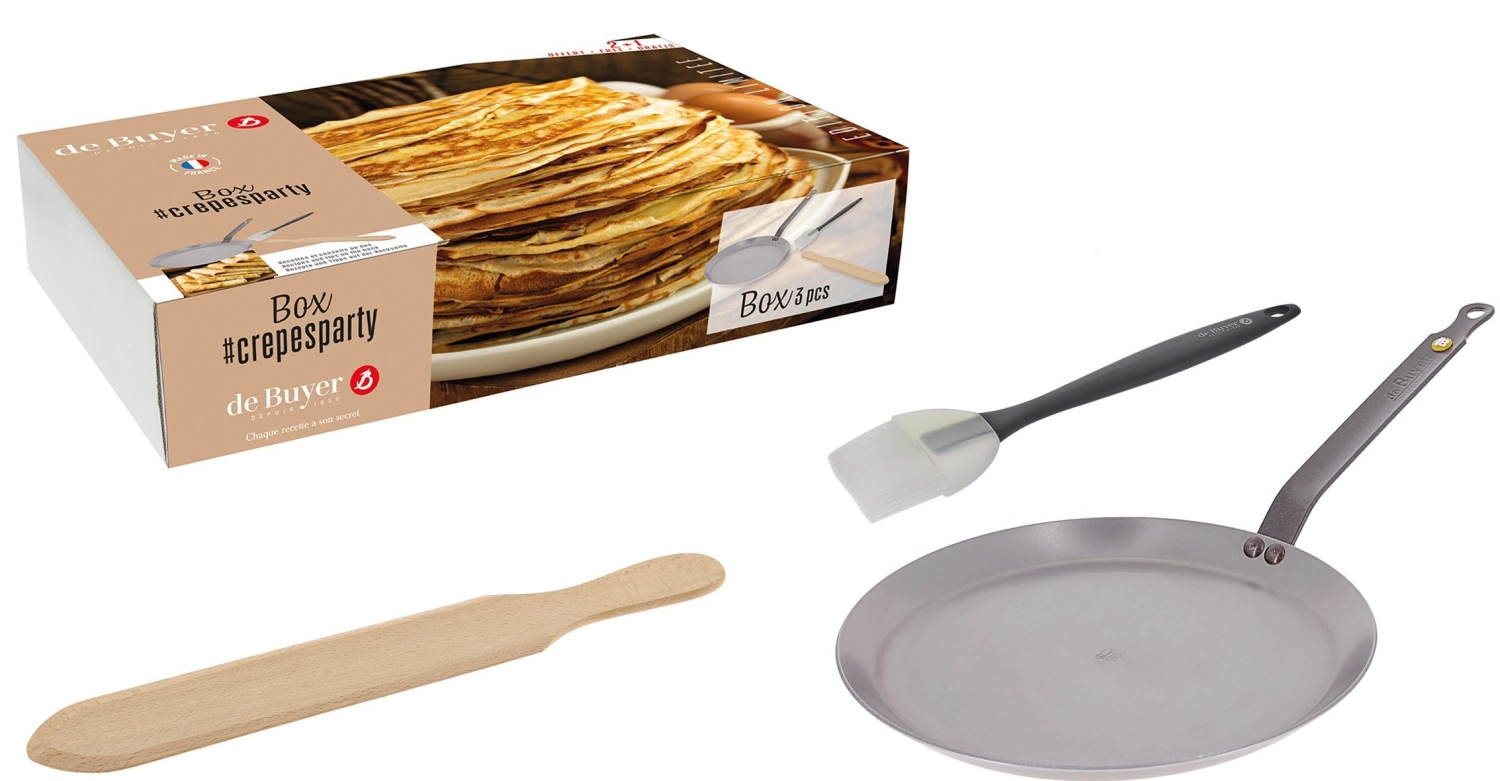 Bild von de Buyer - 3er Set Crêpesparty mit Crêpepfanne D 26 cm Pinsel u. Spachtel
