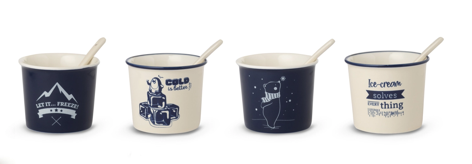 Bild von Easy Life - 4er Set ass. Ice Cream Eisbecher blau/weiss D 8.5 cm