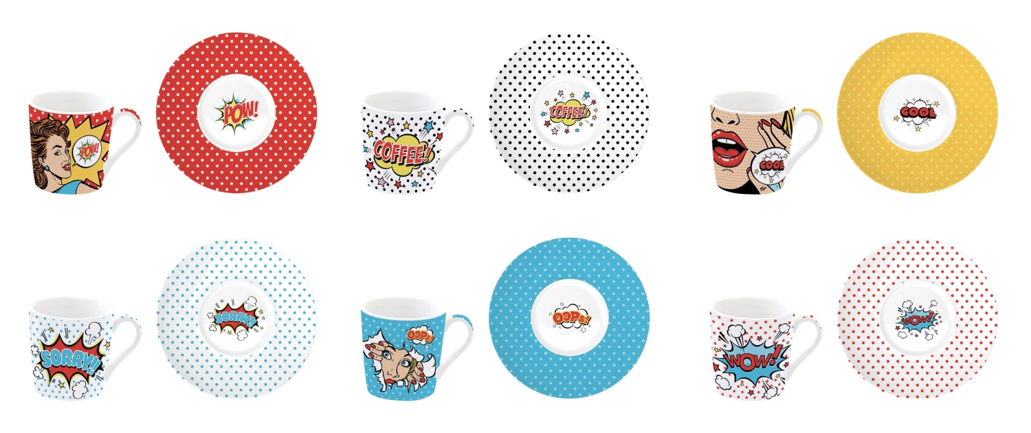 Bild von Easy Life - Coffee Mania 6er Espr.-tasse m. Untert. Pop art 100 ml