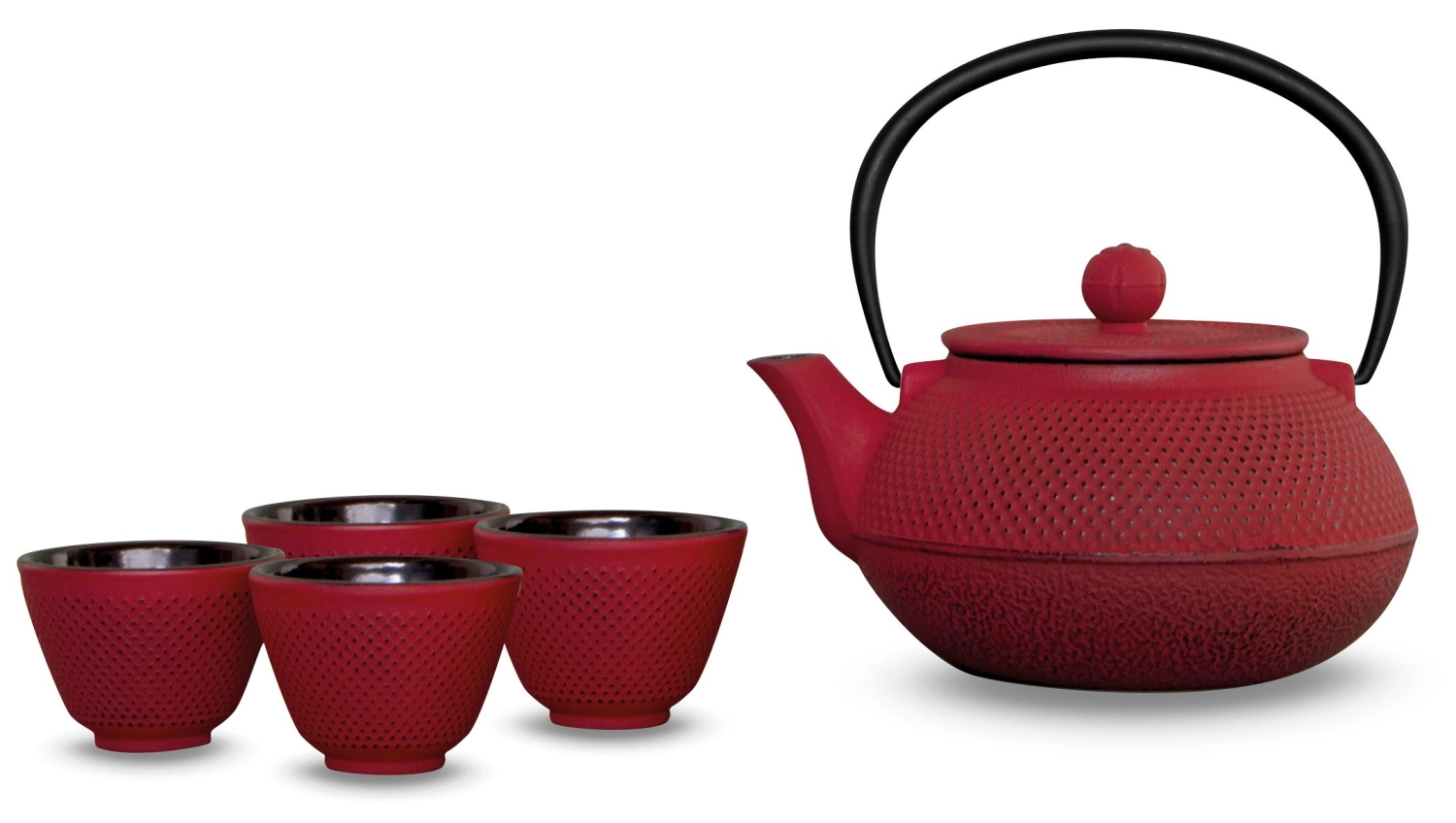 Bild von Easy Life - Teekannenset mit 4 Bechern 600 ml Gusseisen Rot