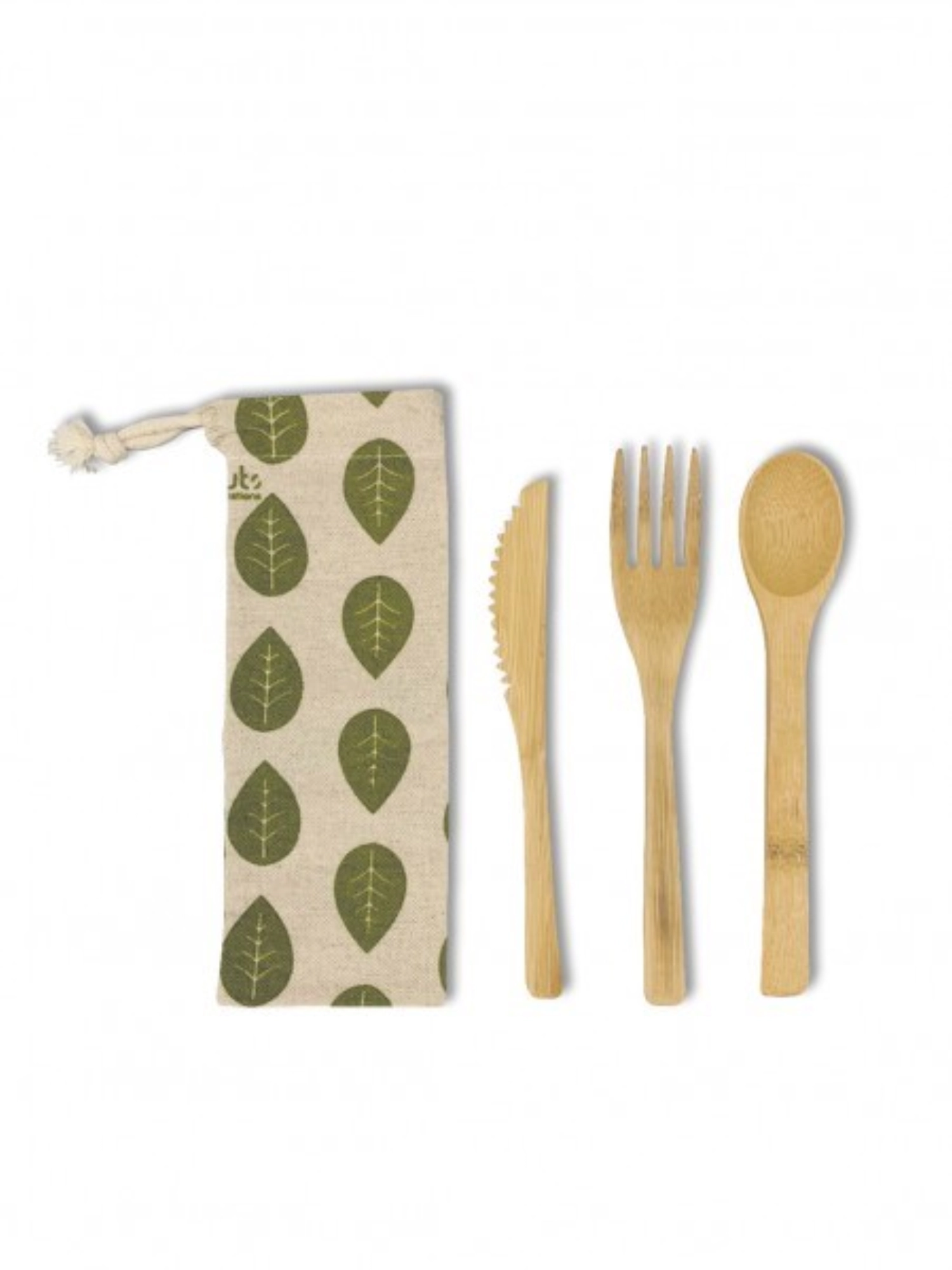 Bild von Nuts Innovations - 3er Set Bambus Besteckset in Leinenbeutel Blätter 16 cm