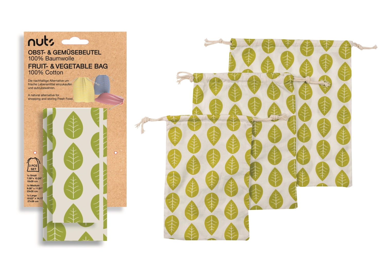 Picture of Nuts Innovations - 3er Set Bag Cotton Leaves 27 x 36 23 x 30 18 x 26 cm