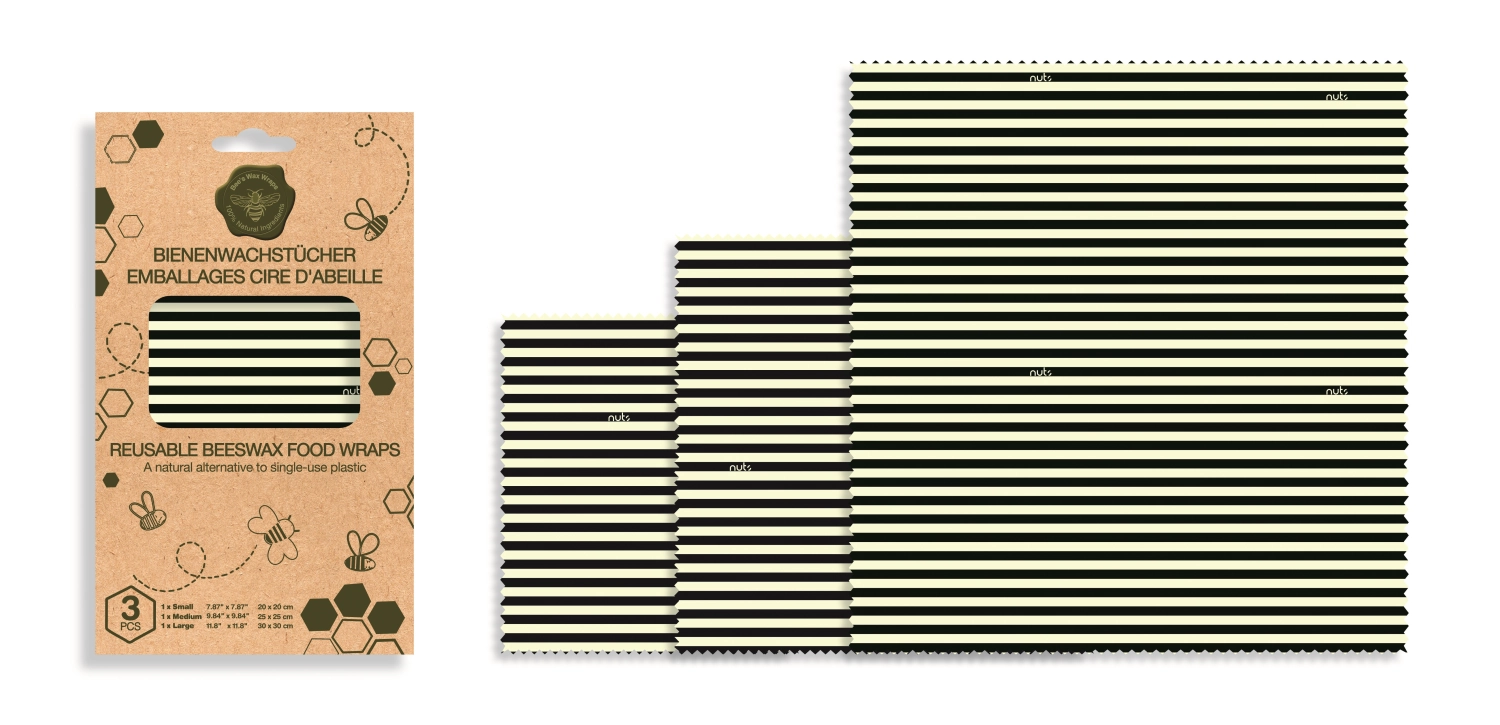 Picture of Nuts Innovations - 3er Set Beeswax Wrap Strips b/w 30 x 30 25 x 2 20 x 20 cm