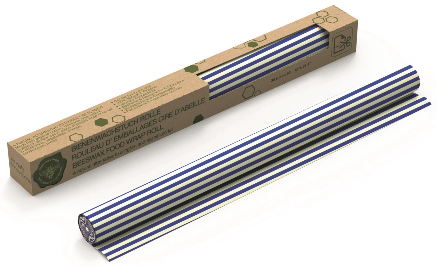 Immagine di Nuts Innovations - Rotolo di cera d'api a righe blu/bianco 30.5 x 90 cm