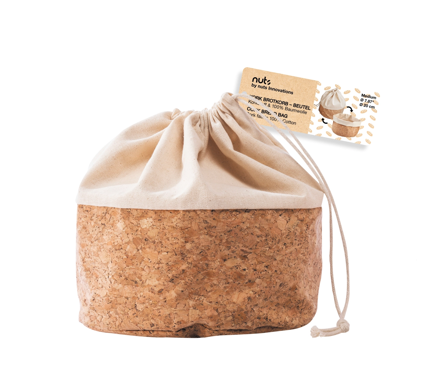 Picture of Nuts Innovations - Bread Bag with Cord Cotton M cork/beige 20 cm
