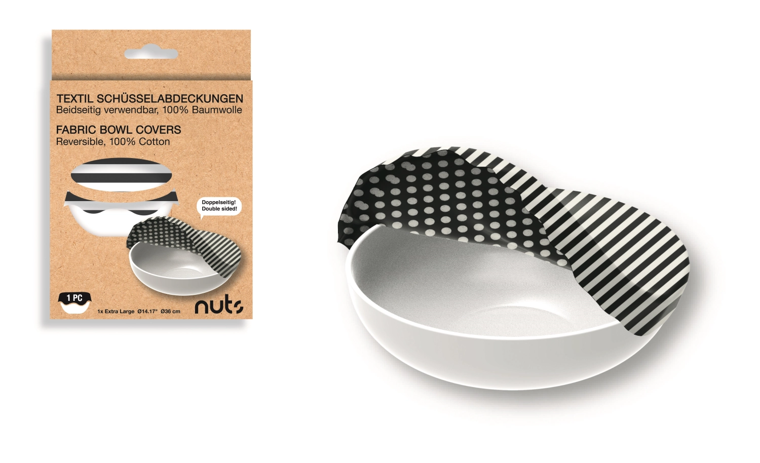 Image de Nuts Innovations - Couvercle de bol en coton rond XL b/w 36 cm