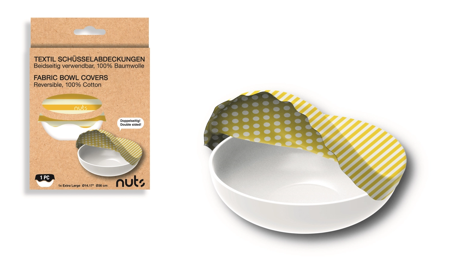 Immagine di Nuts Innovations - Copertura per ciotola in cotone rotonda XL gialla 36 cm