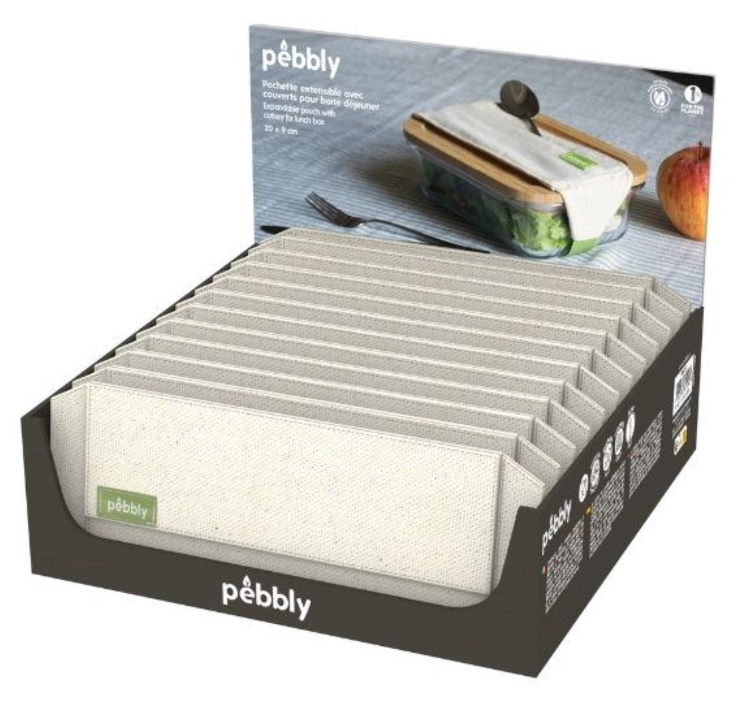 Bild von Pebbly - 12 Stk. Display Besteckset m. Baumwollbeutel 20 x 9 cm
