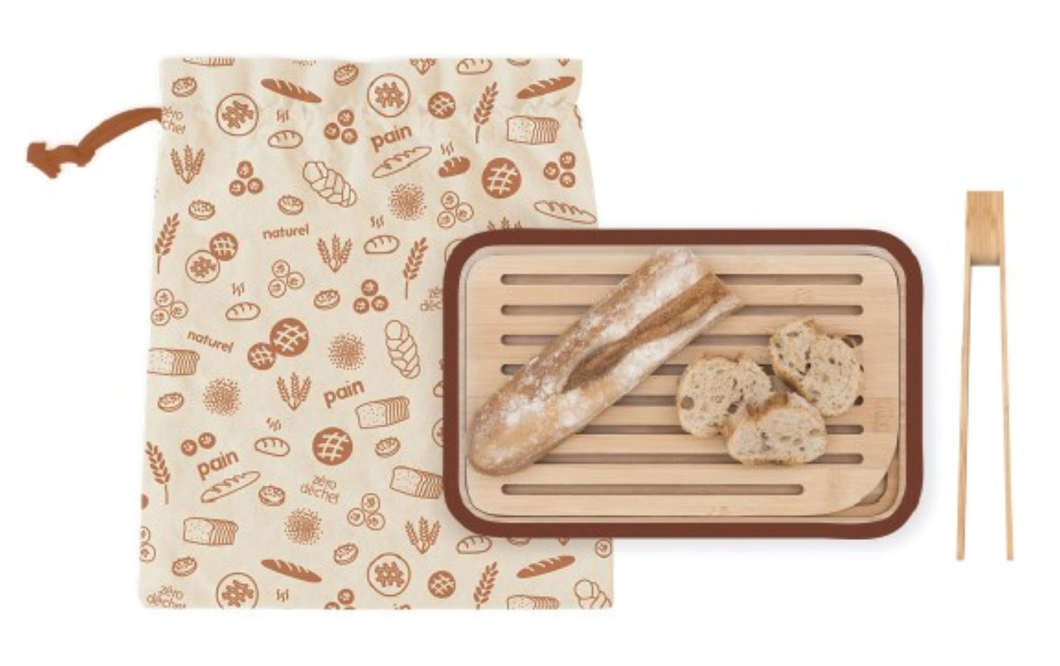 Picture of Pebbly - 3er Set Baker with Breadboard Toast Tongs Bread Bag