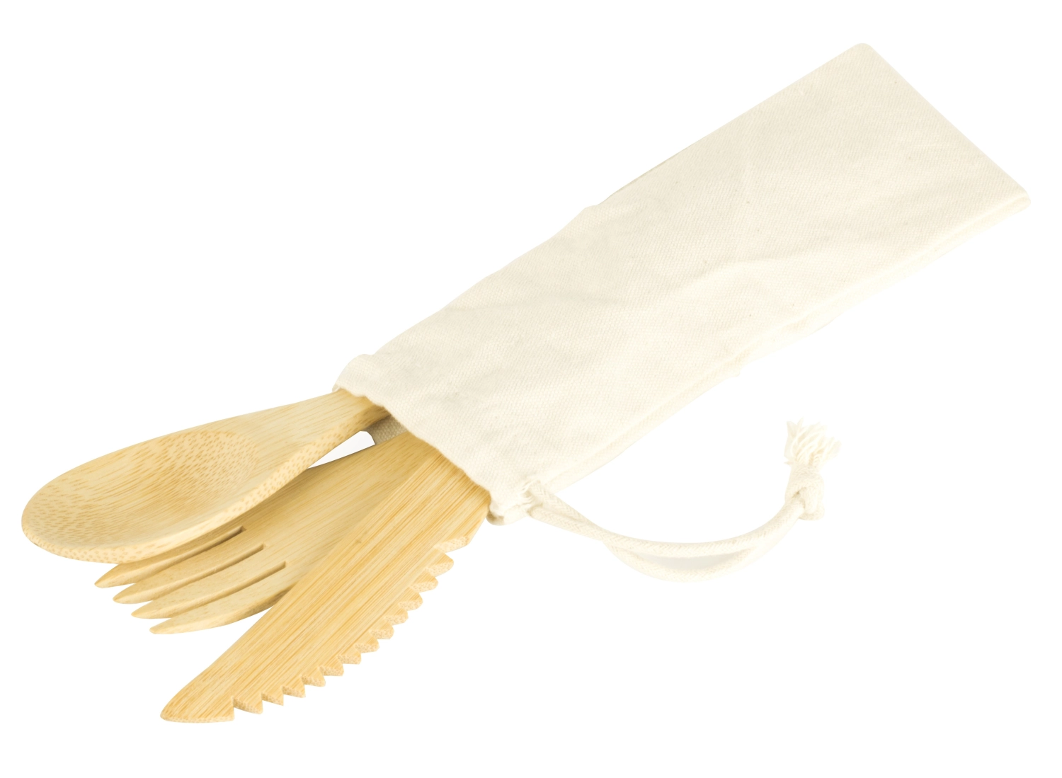 Picture of Pebbly - Cutlery Set 3-Piece Bamboo in Cotton Pouch