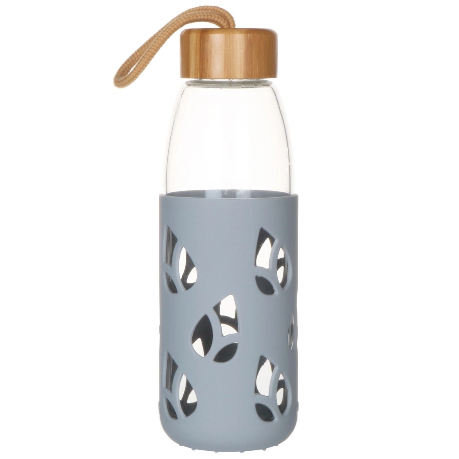 Bild von Pebbly - Glasflasche m. Bambusd. und Silikon-Ärmel beige 55 cl