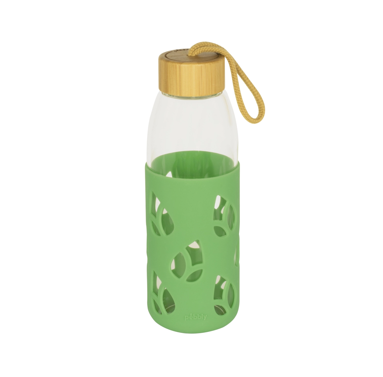 Bild von Pebbly - Glasflasche mit Bambusdeckel und Silikonärmel 55 cl