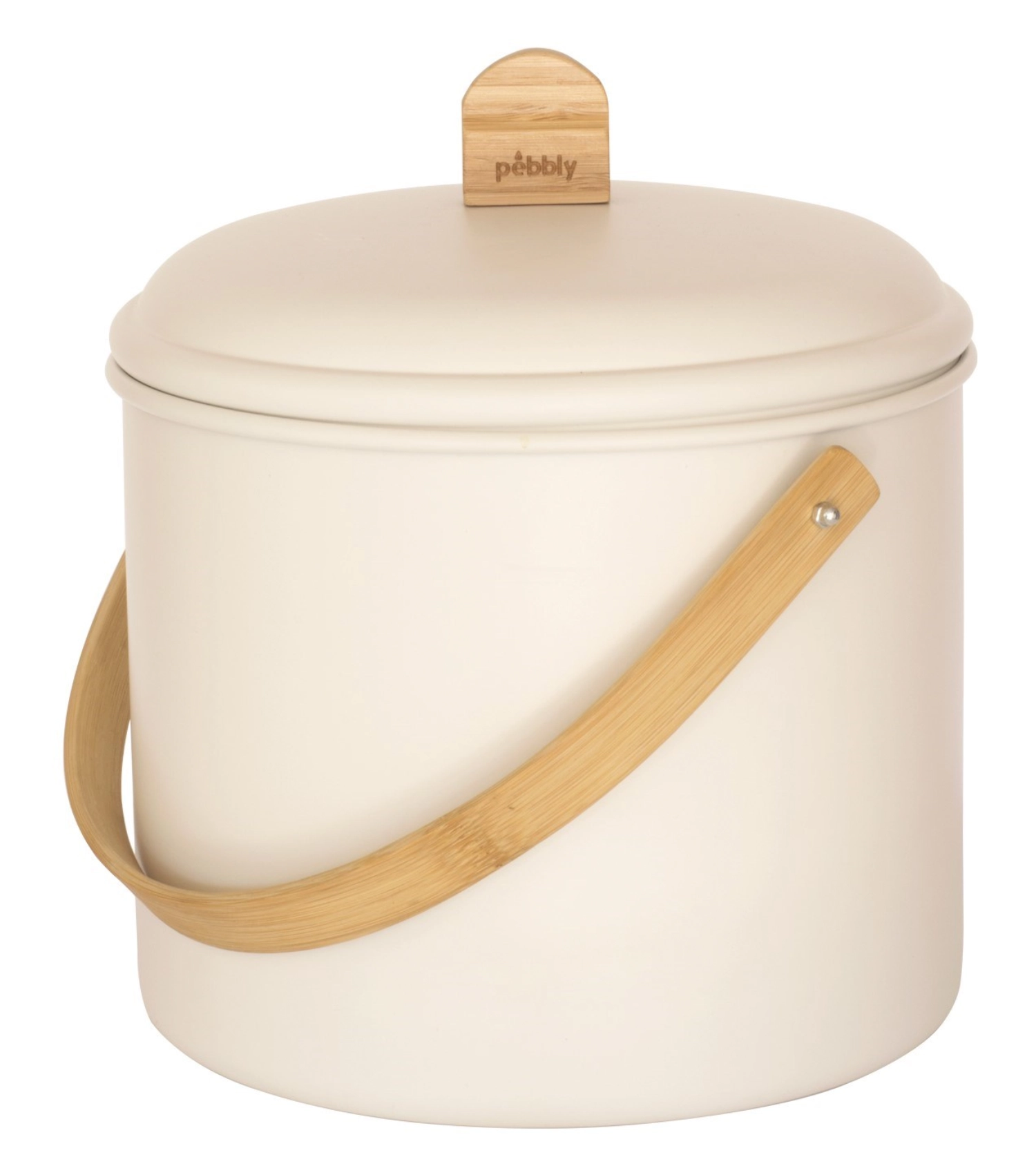 Bild von Pebbly - Kompostbehälter 7 l Metall creme und Bambus mit Kohlefilter